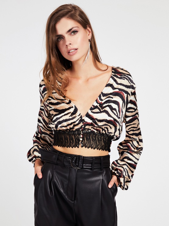 čipkasti Vložek Crop Top Guess Animalier