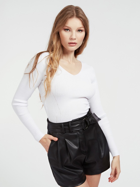 Bel Pulover Iz Mešanice Viskoze Guess Rib