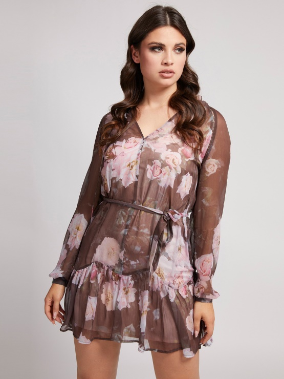 črna Nagubana Obleka Z Guess Potiskom