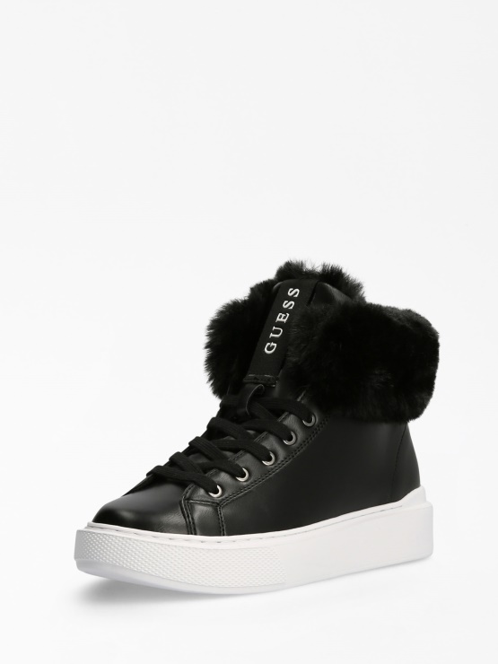 črne Visoke Superge Guess Histori Iz Umetnega Krzna
