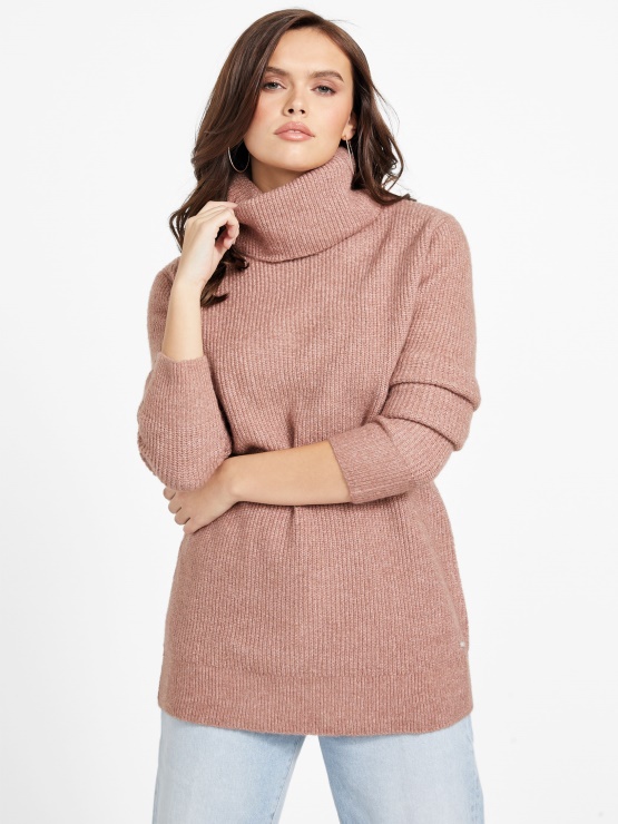 Guess Ginger Dolg Pulover Pečen Kostanj