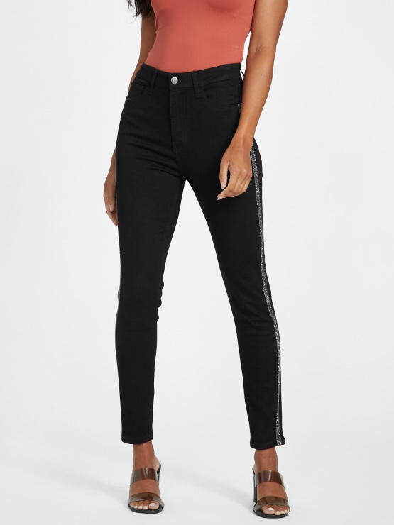 črne Ozke Kavbojke Pianna S Kristalno Obdelavo Guess