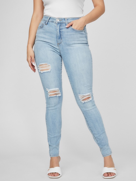 Guess Eco Simmone Oprijete Kavbojke Z Visoko Postavo Light Destroy Wash 30 Inseam Spletna Ekskluziva