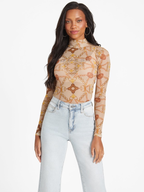 Eco Eara Top Cabana Scroll Foamy Taupe Guess