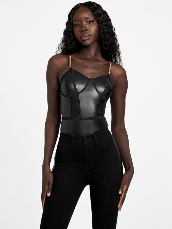 Jet črn Yates Bodi Iz Umetnega Usnja Guess