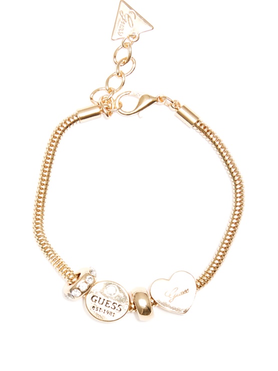 Gold Guess Zapestnica Z Očarljivimi Verižicami V Zlati Barvi