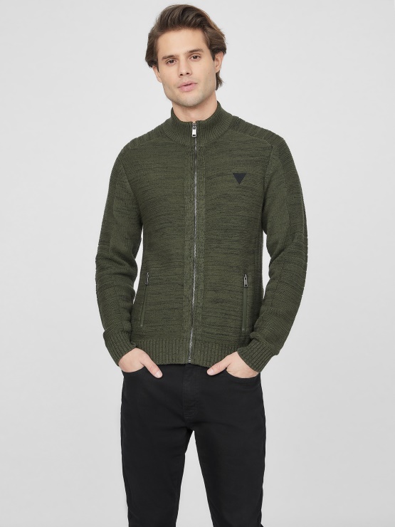 Chet Marled Mock Neck Pulover Guess Plezanje Zelen