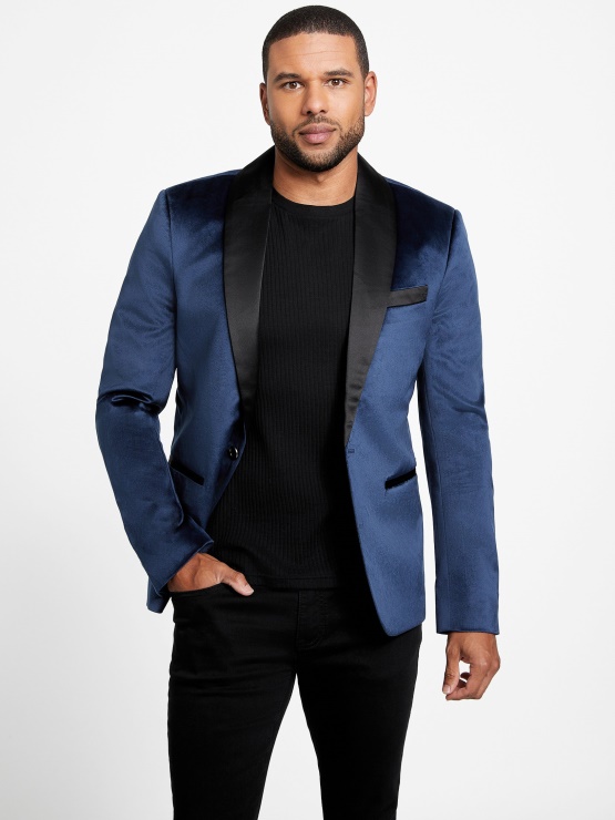 Guess Modri žametni Blazer Raul