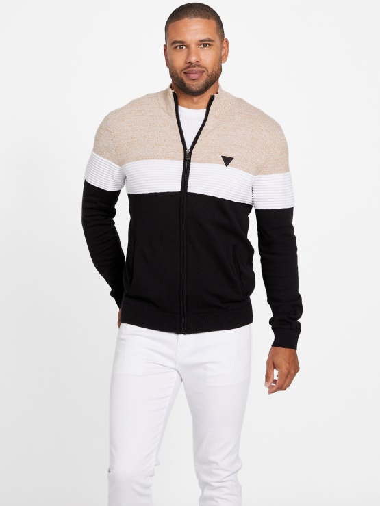 Eco Luke Zip-up Mock Pulover Toasted Taupe Multi Guess