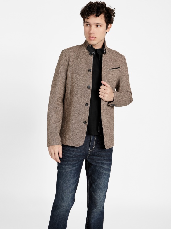 Rjavi Blazer Z Vstavki Iz Mešanice Volne Guess