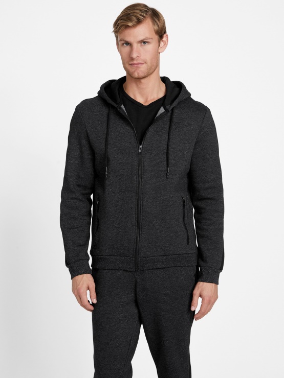 Guess Edel Pulover S Kapuco S Polno Zadrgo Jet črna