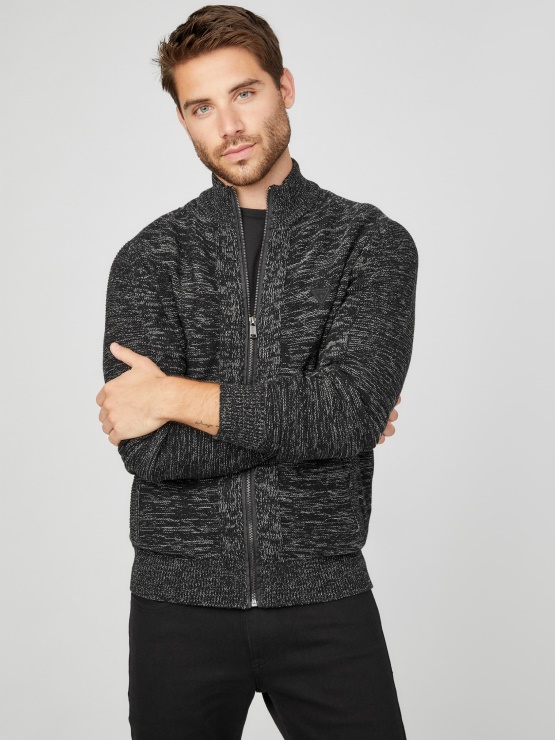 Guess Jet črn Multi Chet Marled Pulover Z Lažnim Ovratnikom