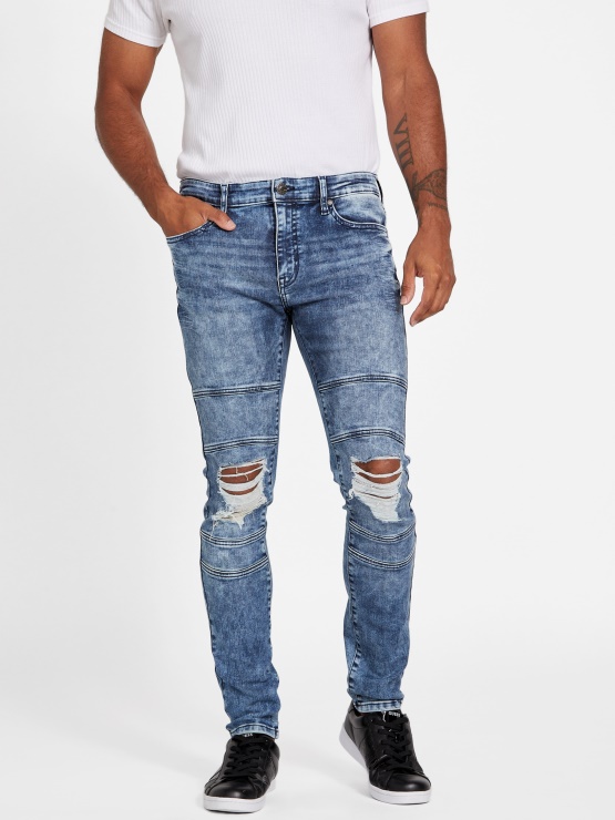 Eco Gasol Moto Skinny Jeans Srednje Uničene Guess