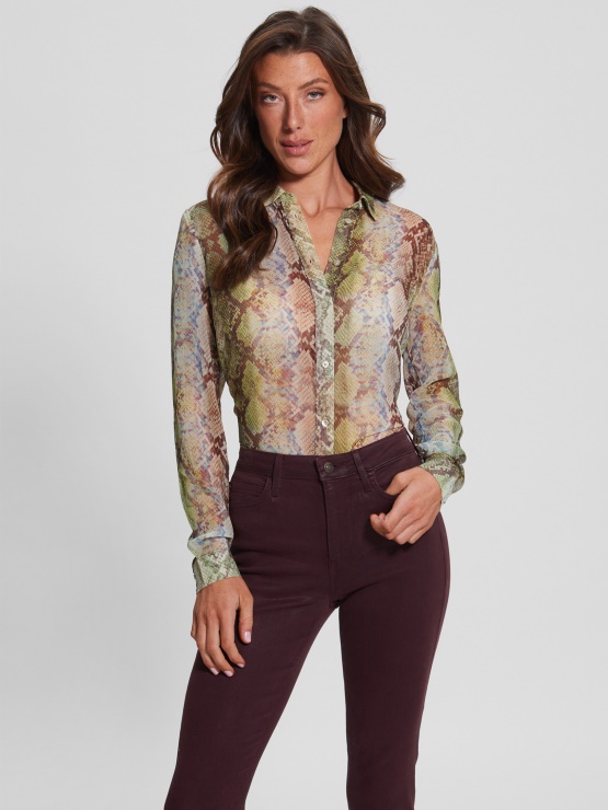 Eko Clouis šifon Potiskana Bluza Guess Glam Kačji Tisk