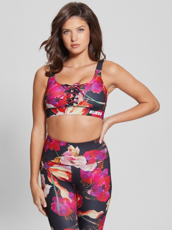 Guess Eco Corine Active športni Nedrček Roža In črn Macro Flow