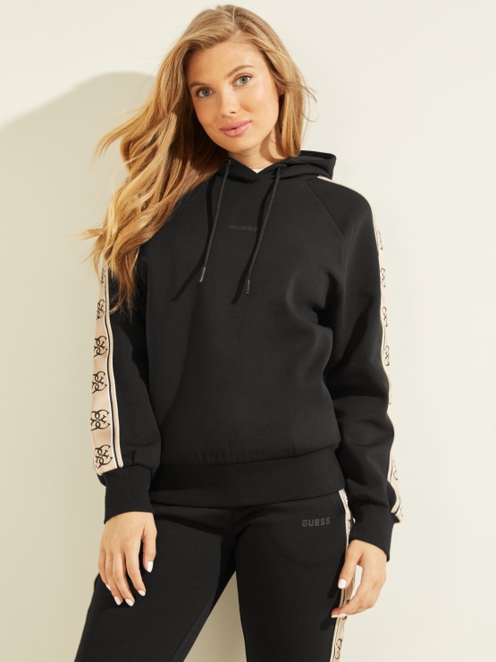Eko Britney Logo Tape Pulover S Kapuco Jet črna Guess