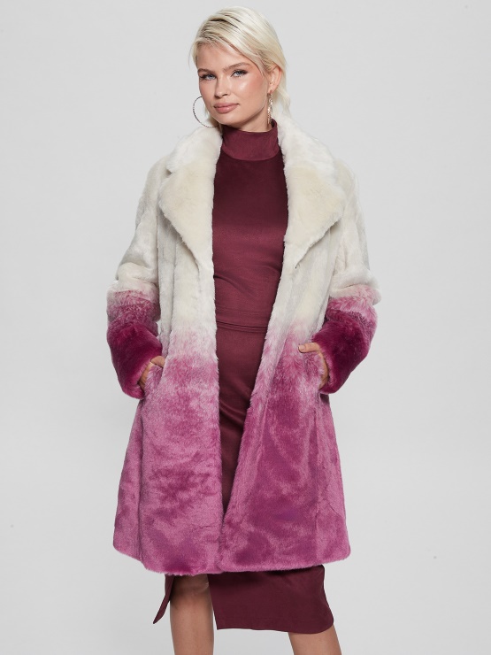 Clara Ombré Plašč Iz Umetnega Krzna V Zmanjšani Roza Kombinacija Guess