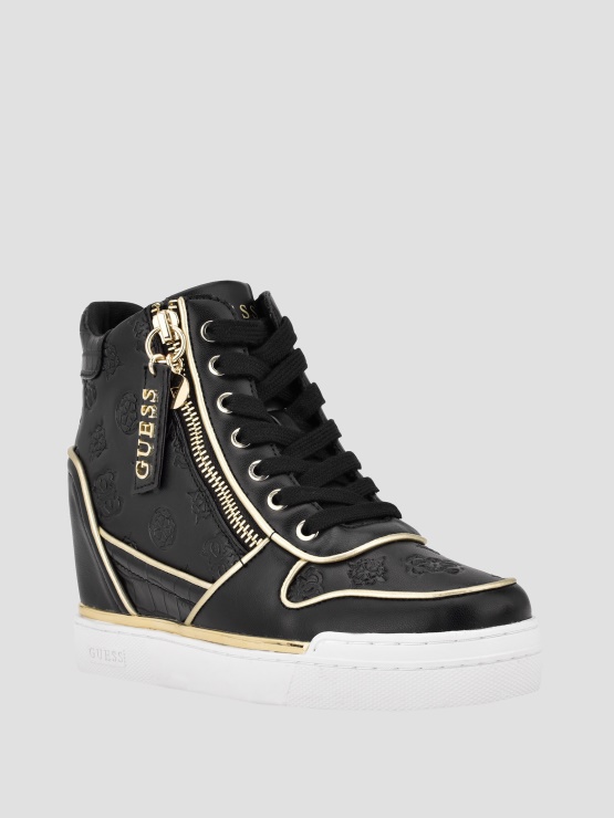 črni 001 Guess Flora Logo Sneaker Wedge