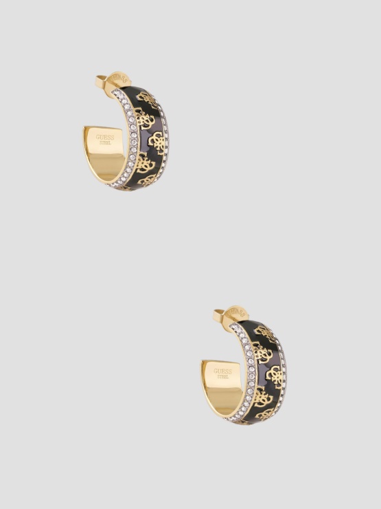 Guess Black Quattro G Obročasti Uhani Rumeno Zlato/črno