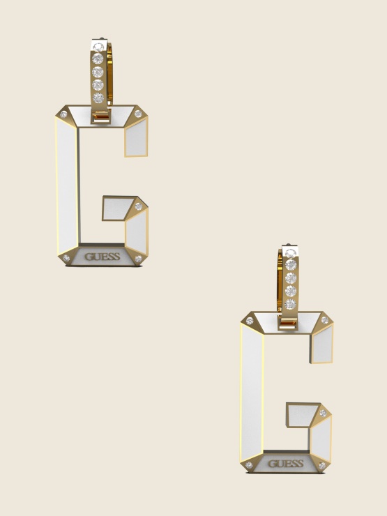 Beli Guess Uhani Z Obročki V Srebrnem Zmanjšanju Z Logotipom G