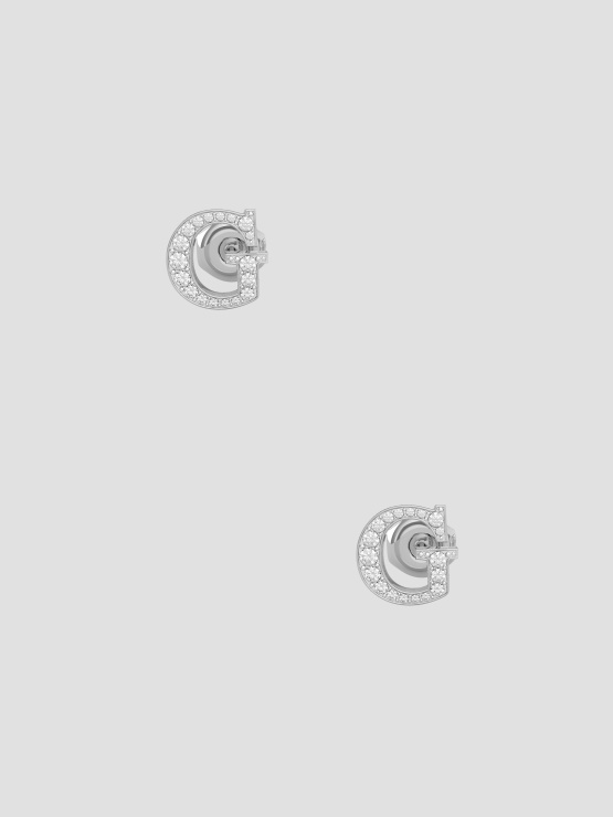 Guess Rh Srebrni Uhani Z Logotipom Z Okrasnim Kamnom