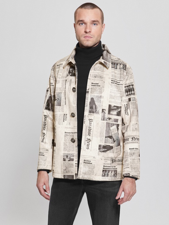 časopis Aop Tisk Guess Plašč Iz Umetnega Krzna