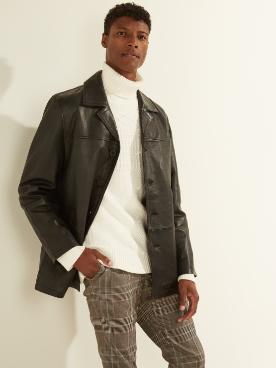 Guess Jet črn Usnjen Avto Plašč