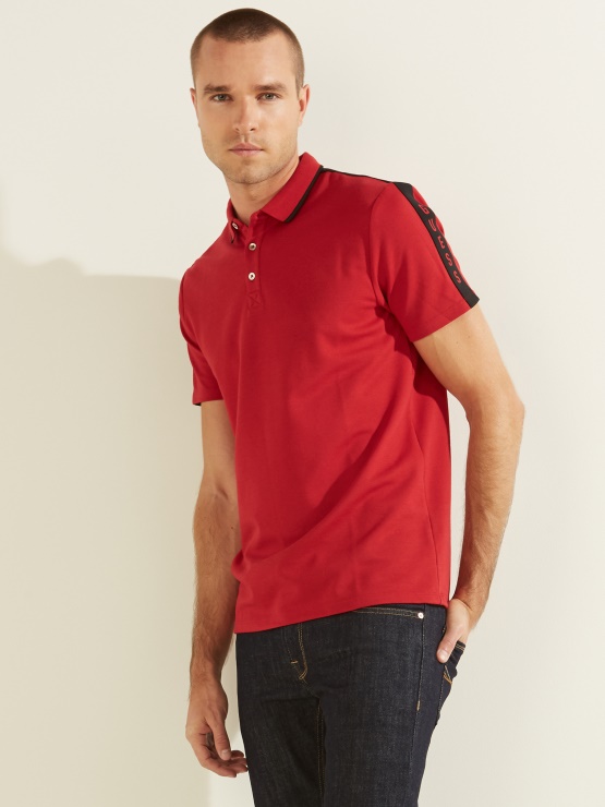 Chili Red Guess Pique Logo Tape Polo