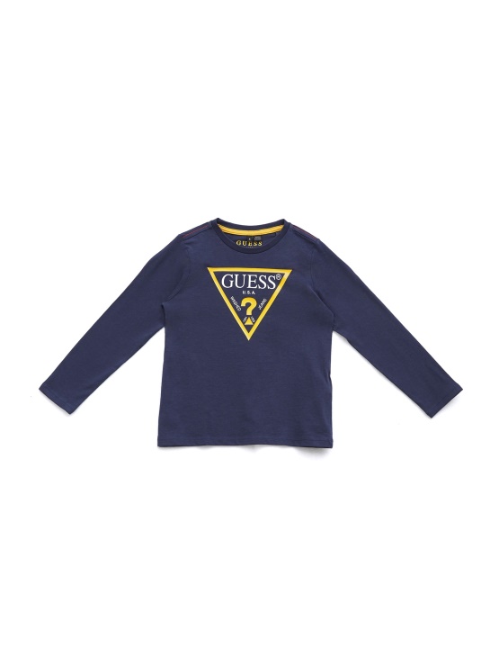 Guess Otroška Majica Z Logotipom Z Dolgimi Rokavi (2-7), Modra