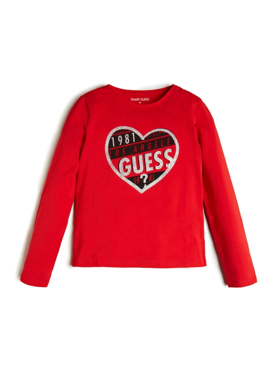 Guess Heart Logo Majica Z Dolgimi Rokavi (7-14) Nujno Rdeča