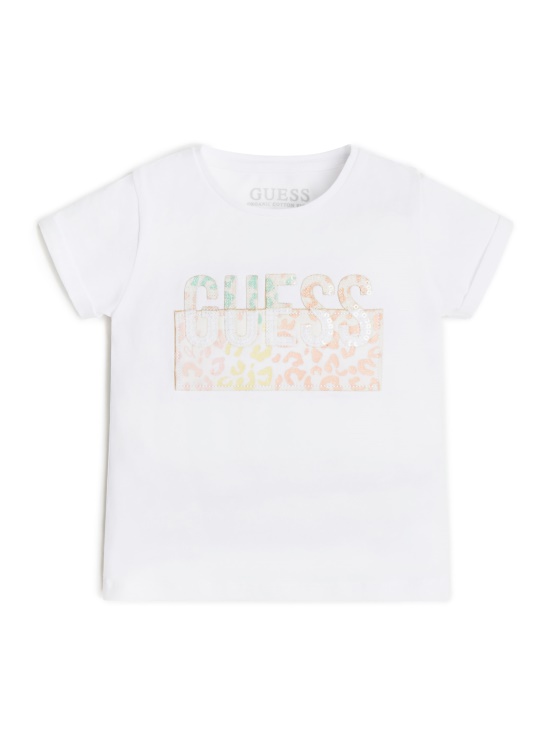 Majica Z Leopardjim Logotipom Z Bleščicami (2-7) čisto Bela Guess