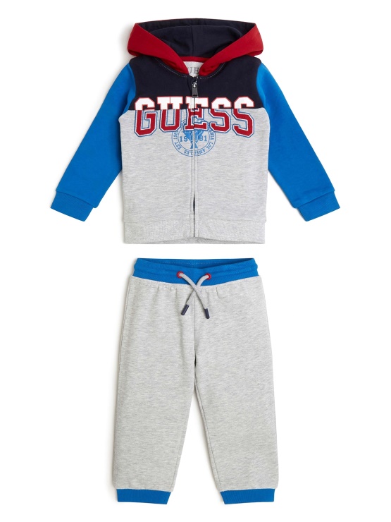 Aktivni Top S Kapuco In Hlače (2-7) Guess Svetlo Siva In Rdeča Kombinacija