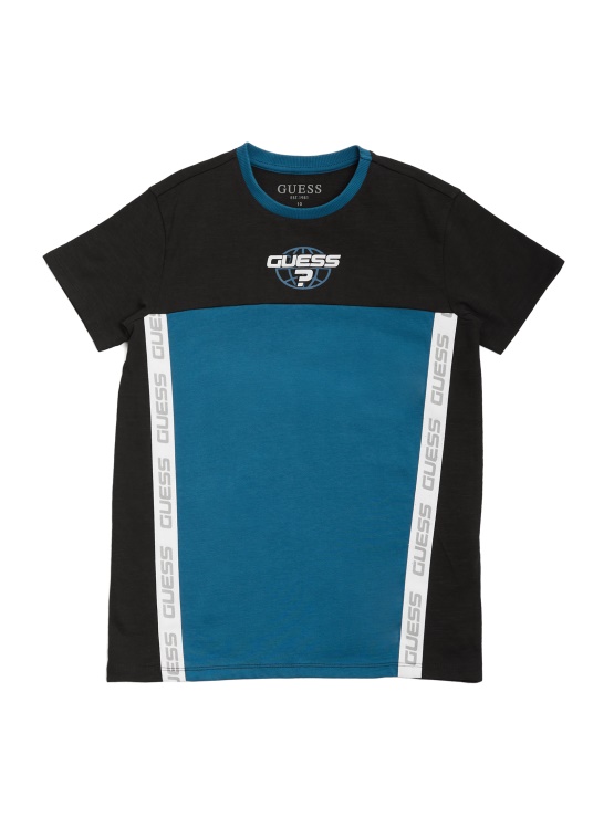 Fantasy Petrol Majica Z Logotipom Barvnih Blokov (7-12) Guess